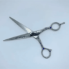 Professional hairdressing scissors on white background.