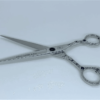 Professional hairdressing scissors on white background.