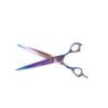 Colorful professional hairdressing scissors on white background.