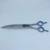 Professional silver hairdressing scissors with blue accents