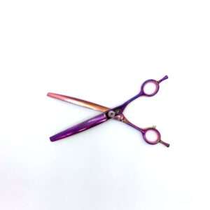 Colorful hair thinning scissors against white background