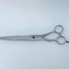 Professional hairdressing scissors on white background.