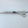 Professional hairdressing scissors on white background.