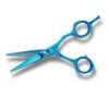 Blue professional hairdressing scissors isolated on white.