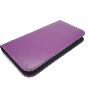 Purple leather wallet on white background.
