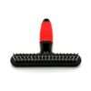 Red and black vented hairbrush on white background.