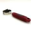 Red handle stainless steel crinkle-cut potato cutter.