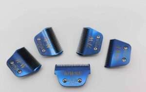 Blue professional hair clipper guide combs set.