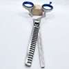 Professional hair thinning scissors, silver and blue handle