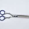 Silver hair thinning scissors with blue handles