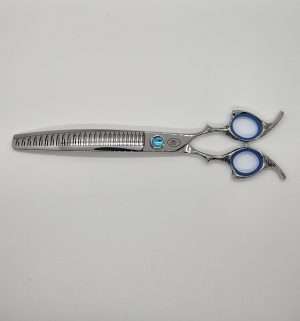 Professional hair thinning scissors with blue accents