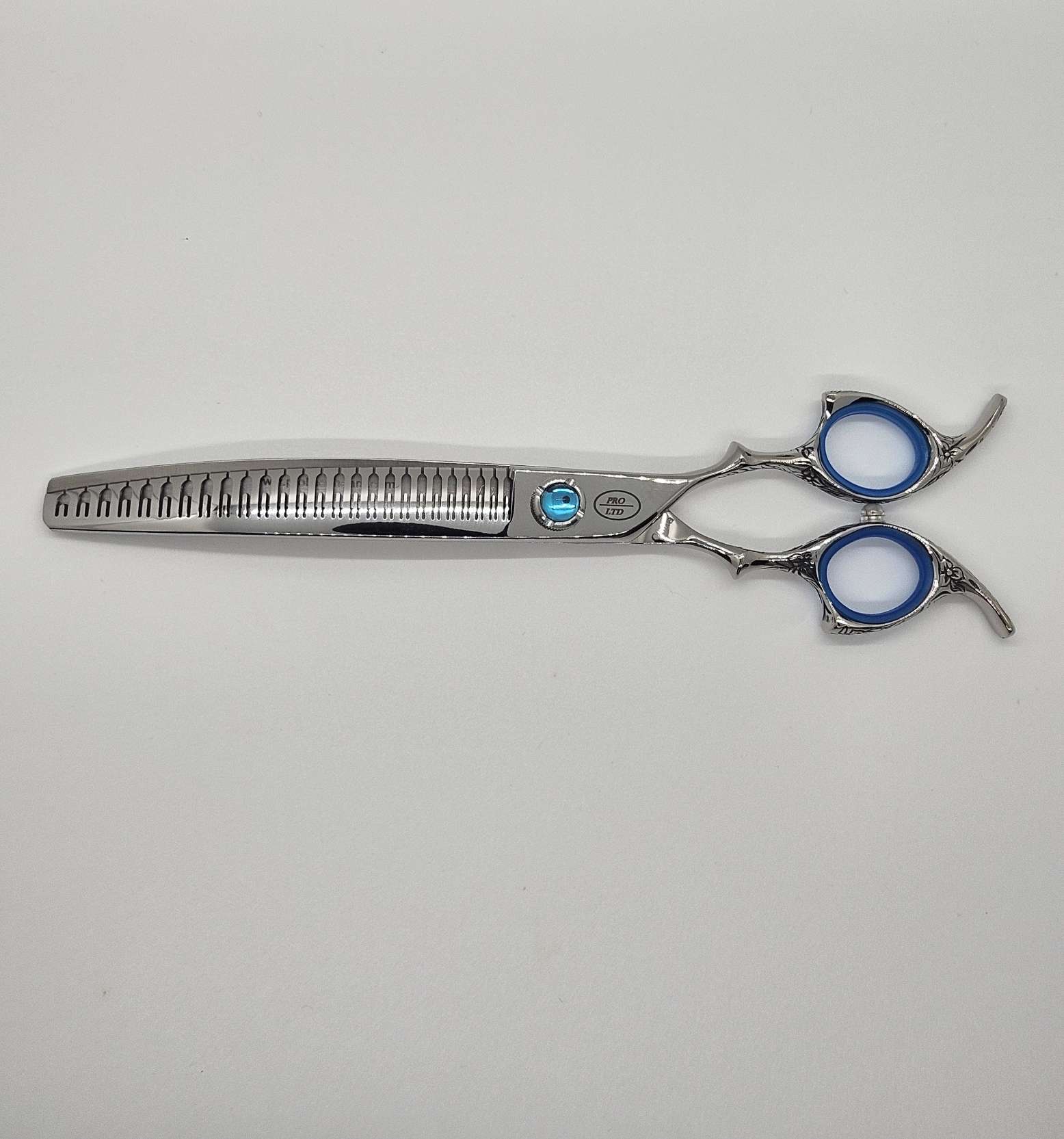 Professional hair thinning scissors with blue accents