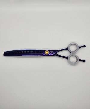 Purple hair thinning shears on white background.